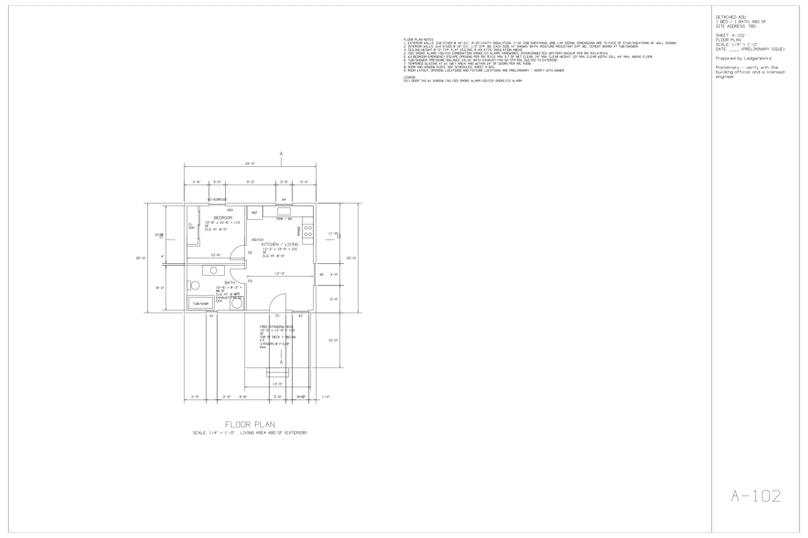 Sheet A-102 plotted in black and white